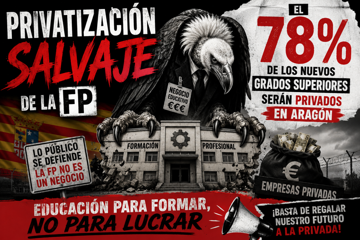 Cartel de CCOO contra la privatización de la Formación Profesional en Aragón